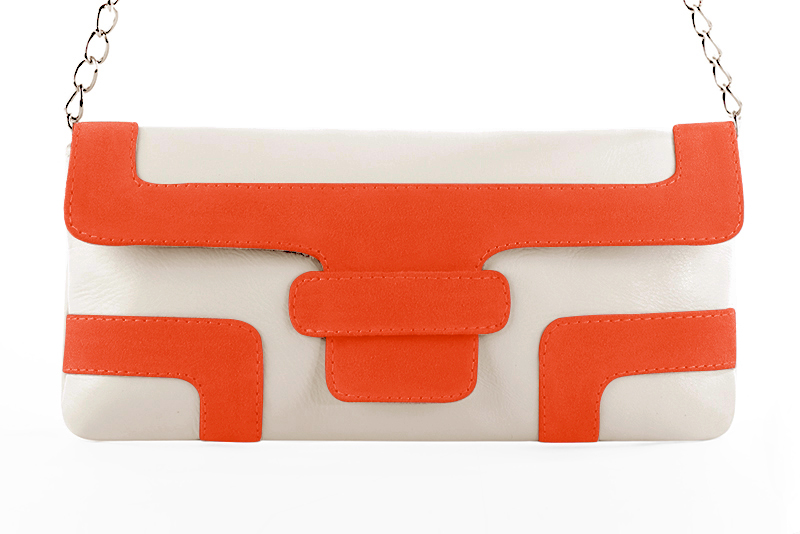 Off white and clementine orange women's dress clutch, for weddings, ceremonies, cocktails and parties. Profile view - Florence KOOIJMAN